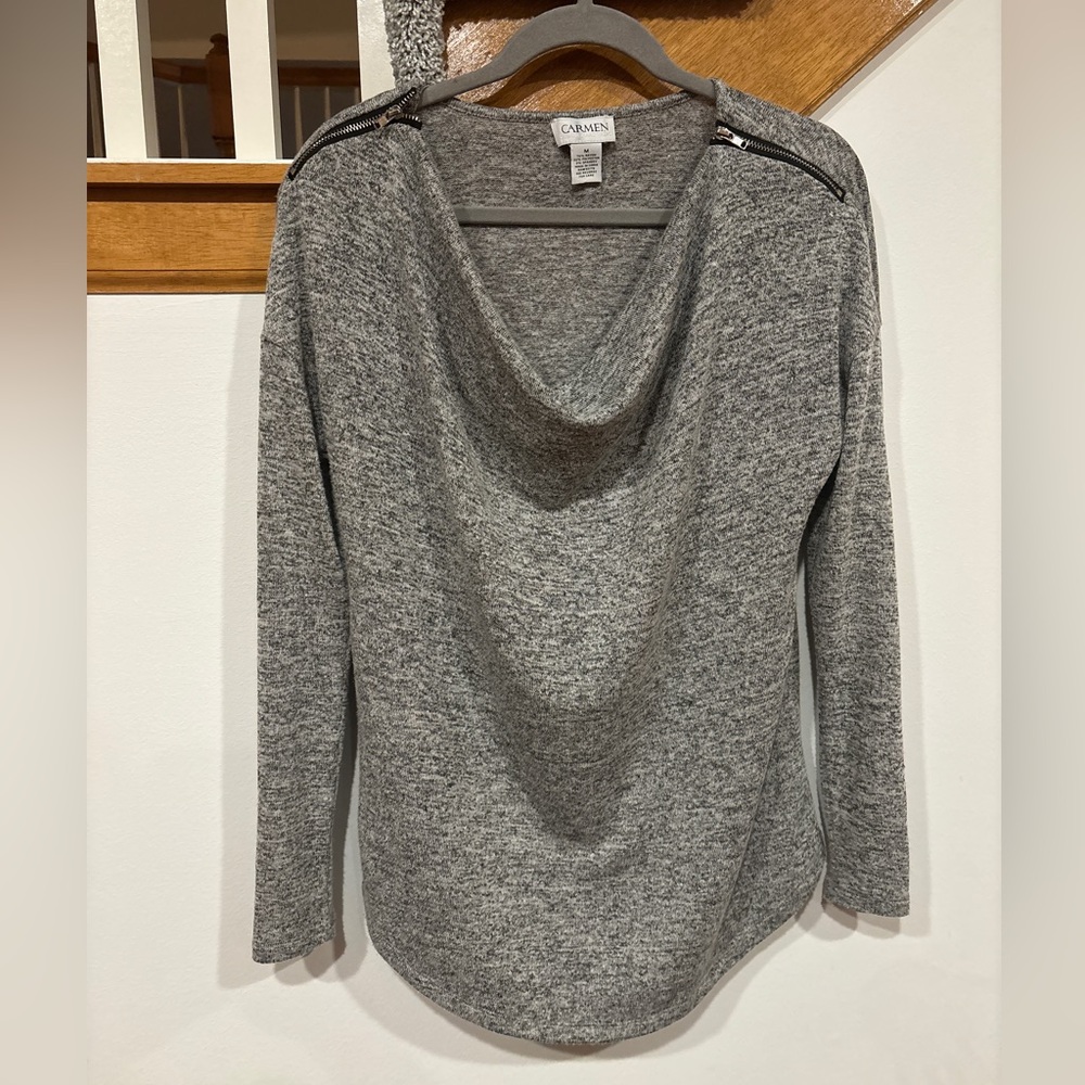 Carmen Marc Valvo Grey Swoop Neck Sweater W Zipper Detail - Women’s Medium